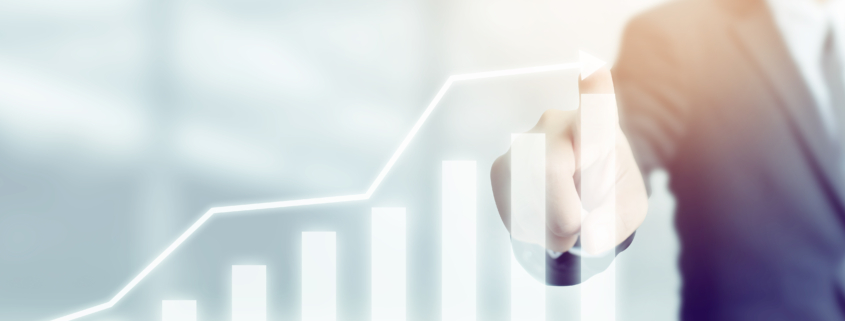 Business development to success and growing growth concept, Businessman pointing arrow graph corporate future growth plan